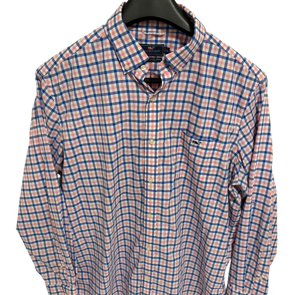 Vineyard Vines Classic Fit Tucker Shirt Button Down Blue Pink Check Size XL